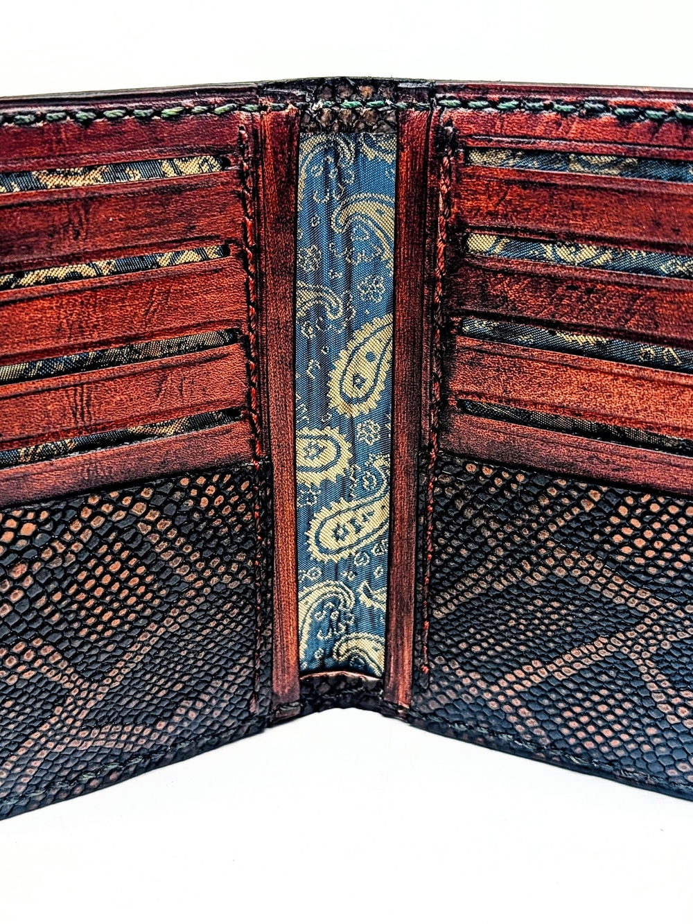 Genuine Handmade Python Skin & Lizard Skin interior Unisex Bifold Wallet 8 Slots
